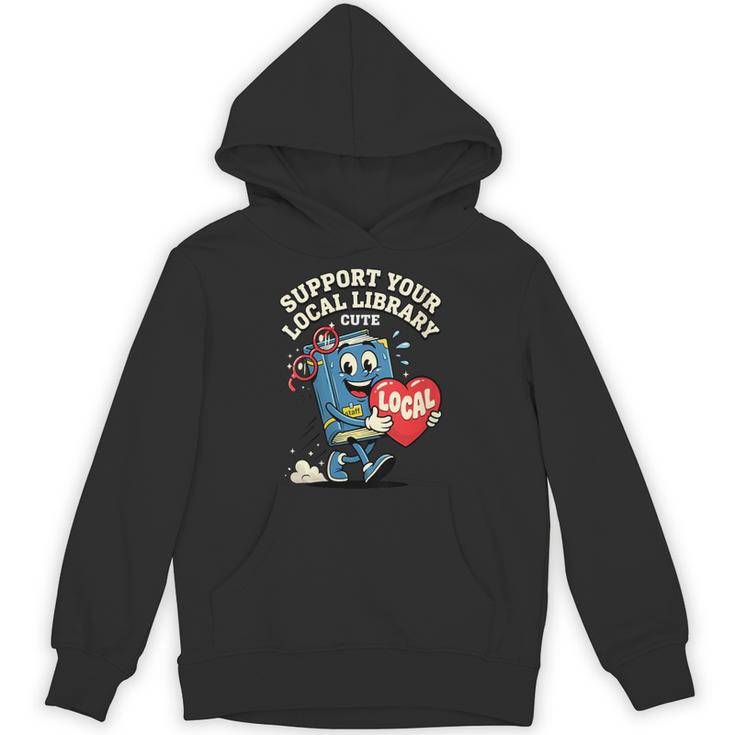 Women's Support Your Local Library Staff Retro Book Mascot Unisex Hoodie