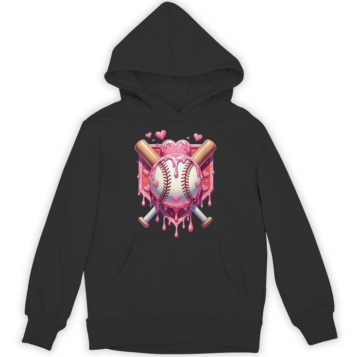 Women's Valentines Day Baseball Boys Ice Cream Drip Heart Youth Kids Unisex Hoodie