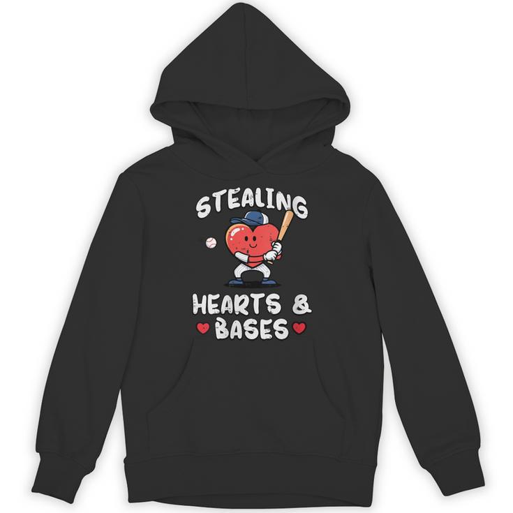 Women's Valentines Day Baseball Stealing Hearts Bases Boys Kids Men Unisex Hoodie