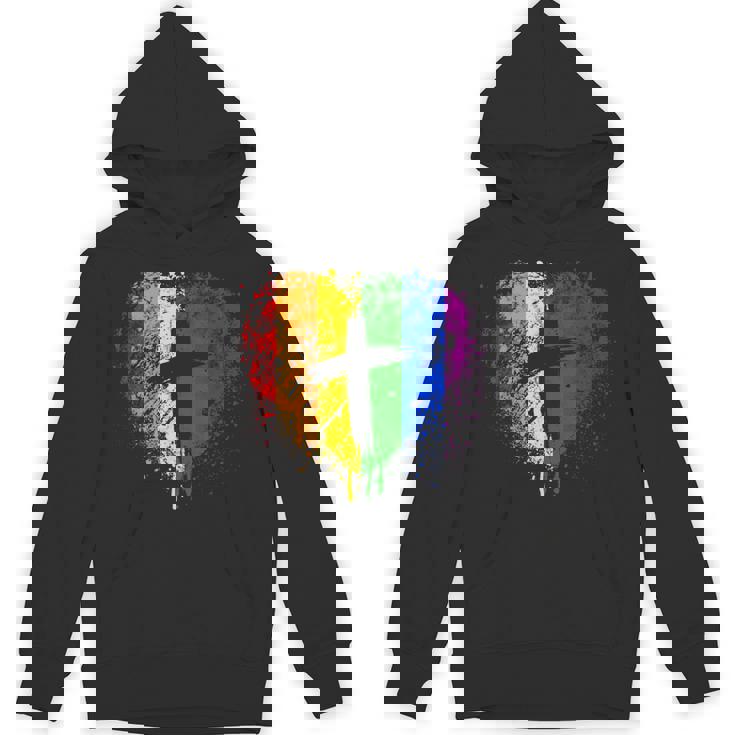 クロスのあるレインボー ハート、キリスト教の宗教的なゲイ プライド パーカー