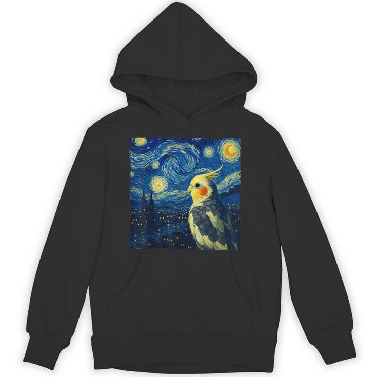 ゴッホの星空を見つめるかわいいオカメインコ 星月夜 パーカー