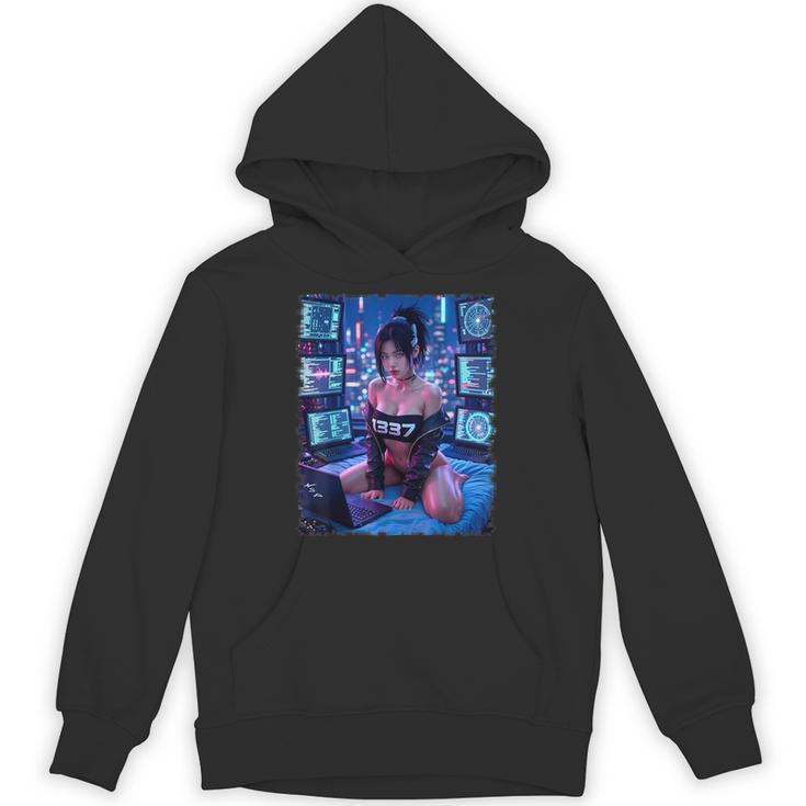 セクシーガールグラフィックtシャツ 1337 サイバーパンク ハッカーガール パーカー