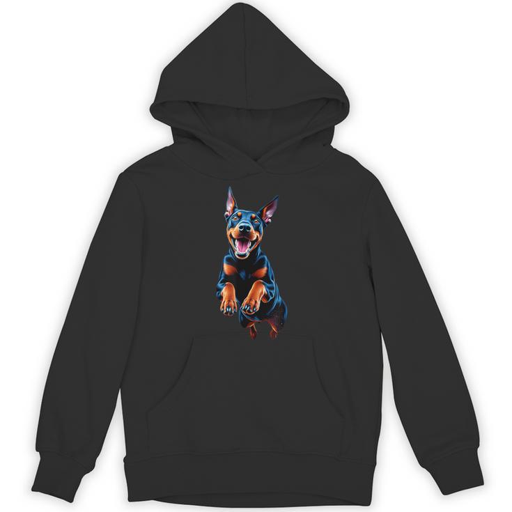 ドーベルマン 犬好きのジャンピングデザイン かわいい 面白い ドーベルマン パーカー
