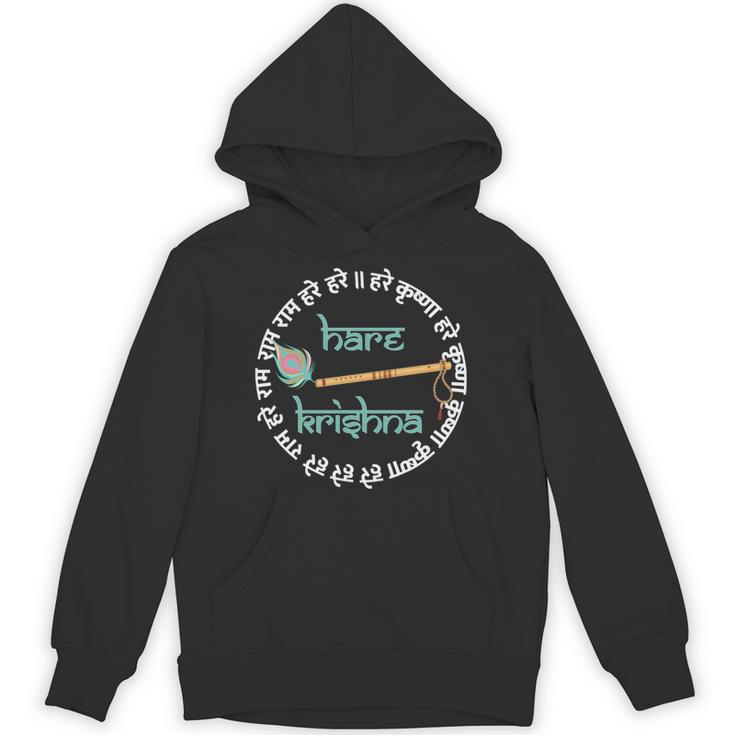 ハレ クリシュナ マントラ インドフルートピーコックフェザー トゥルシーマーラー 長袖tシャツ パーカー