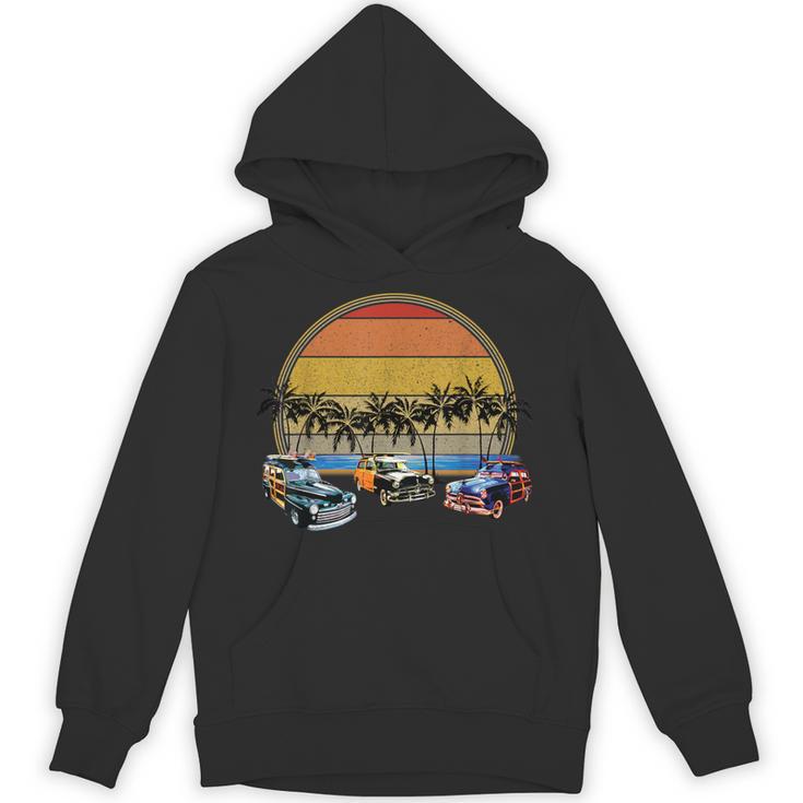 ビーチのレトロな車 ヴィンテージ グランジサンセット パーカー