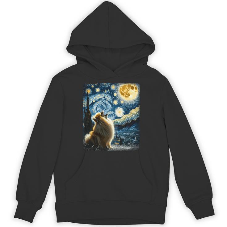 ポメラニアン 犬 イヌアート ゴッホ 星月夜 ポメラニアン 長袖tシャツ パーカー