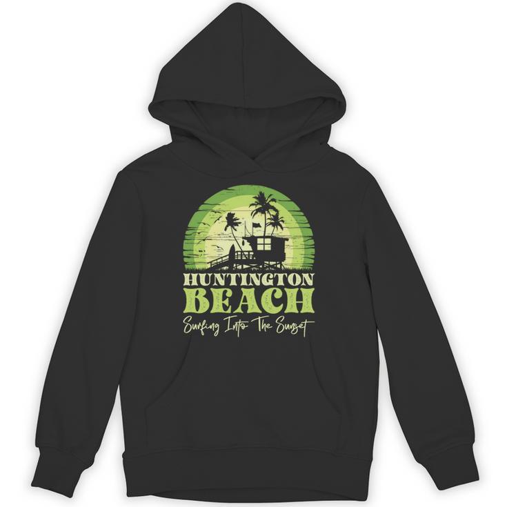 レトロなハンティントンビーチサンセットサーフシーン 長袖tシャツ パーカー
