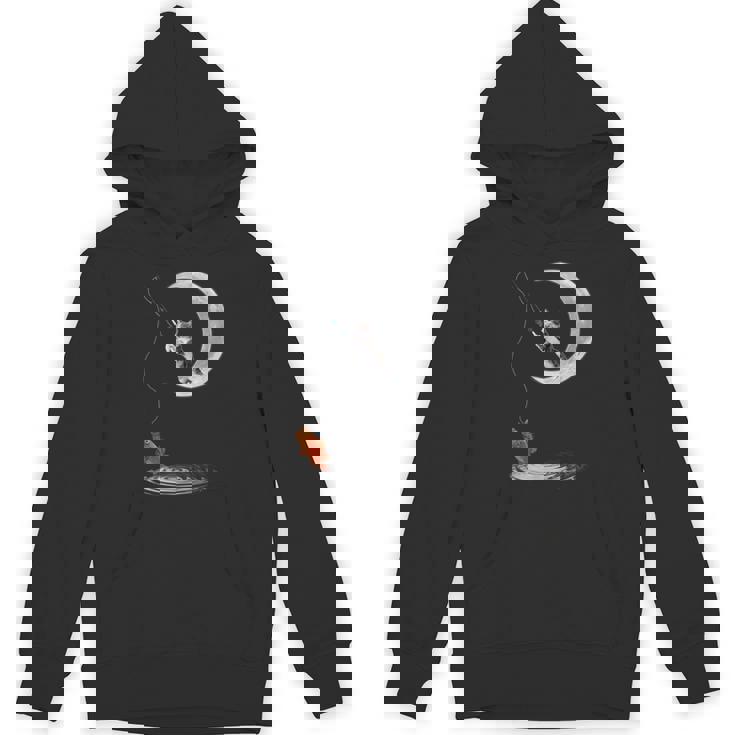 三日月で釣りをする猫 面白い猫愛好家 フィッシャー パーカー