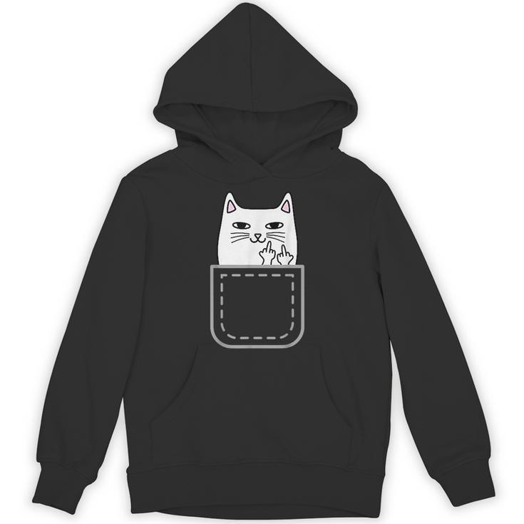 中指 猫 ポケット 面白い 漫画 猫 ホワイト プレミアム パーカー