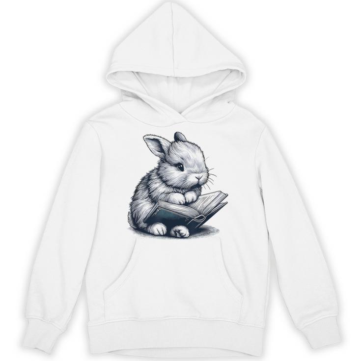 Adorable Reading Bunny Drawing For Book Lovers Philossophers Unisex Hoodie