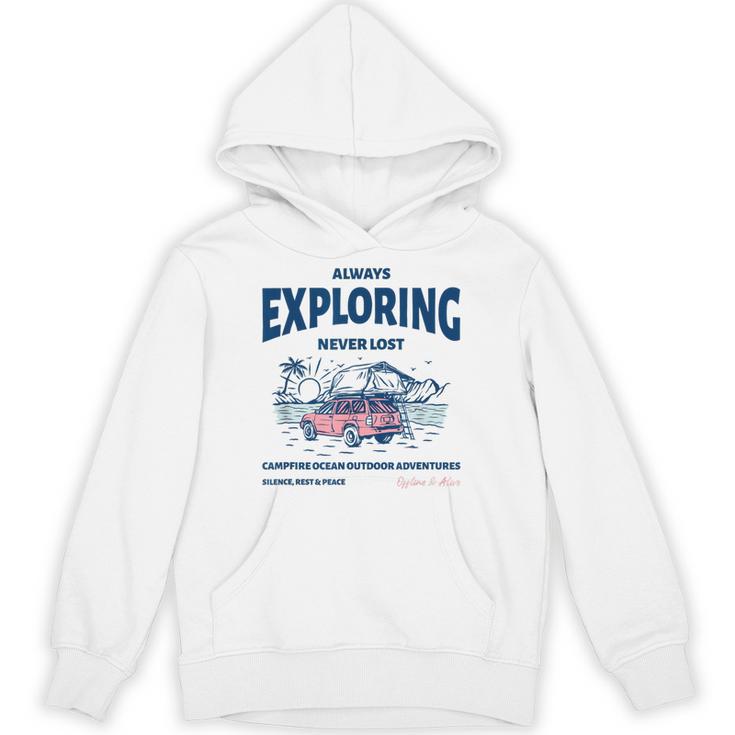 Always Exploring Campfire Ocean Outdoor ビーチライフグラフィック パーカー