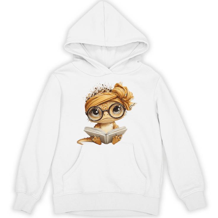 Baby Lizard Open Book Reading Reptile Graphic Portrait Round Premium Tri-Blend Unisex Hoodie