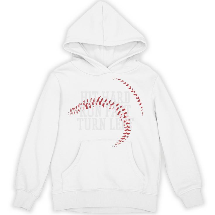 Baseball Hit Hard Run Fast Turn Left Men Boys Kid Teen Youth Premium Tri-Blend Unisex Hoodie