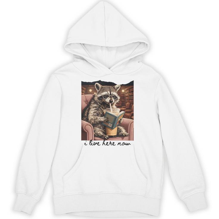Bookish Mom Raccoon I Live Here Now Library Book Lover Unisex Hoodie