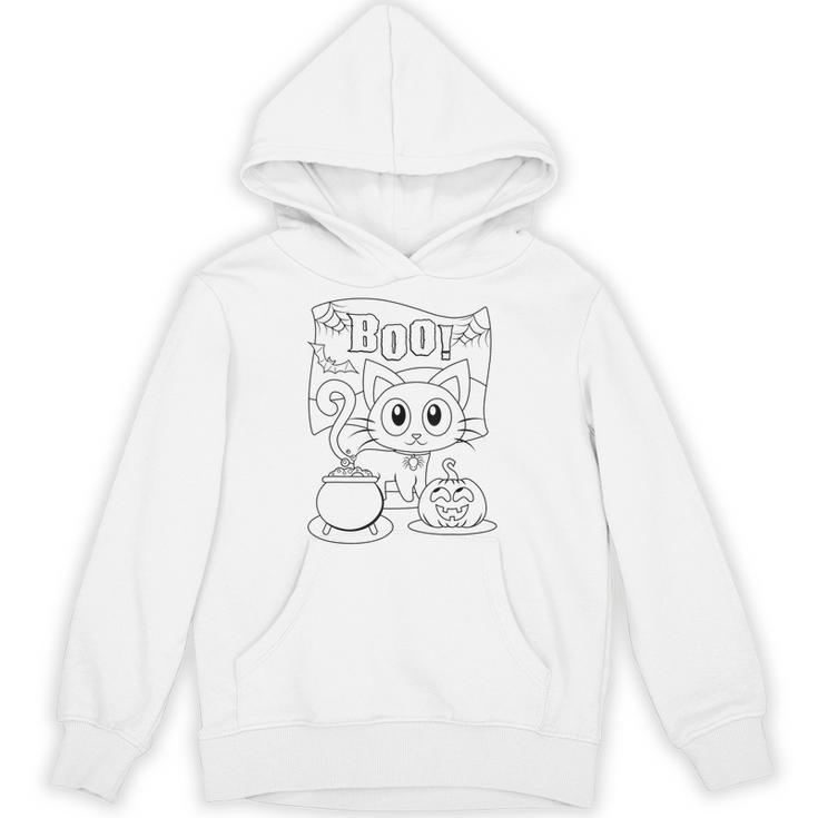 Coloring Book Style Blank Shirt Halloween Boo Kitty Cat Men Women Kids Unisex Hoodie