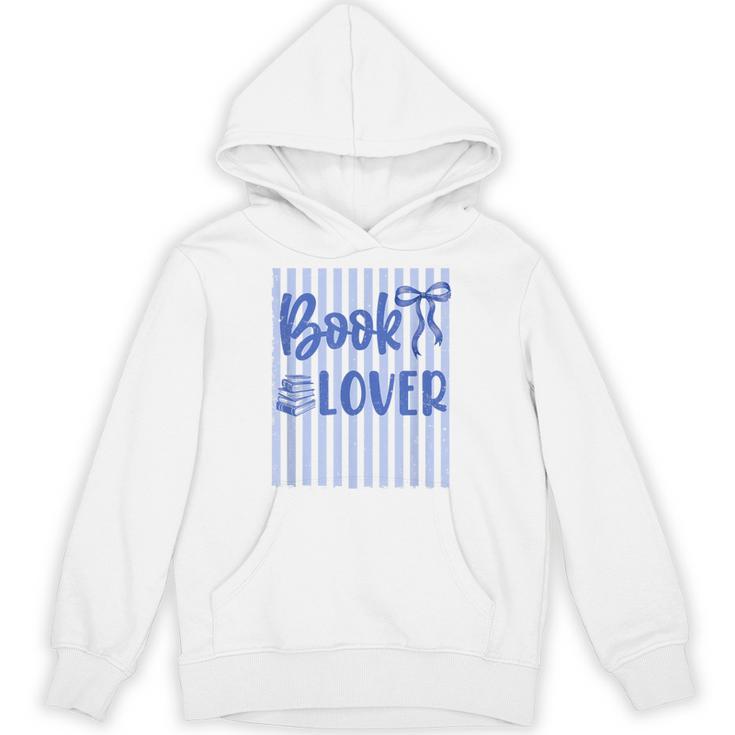 Coquette Book Lover Preppy Blue Stripes Bookworm Reading Unisex Hoodie