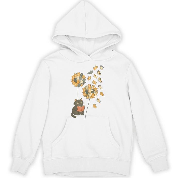 Cute Reading Cat With Kitten Dandelion Flowers Book Lover Unisex Hoodie