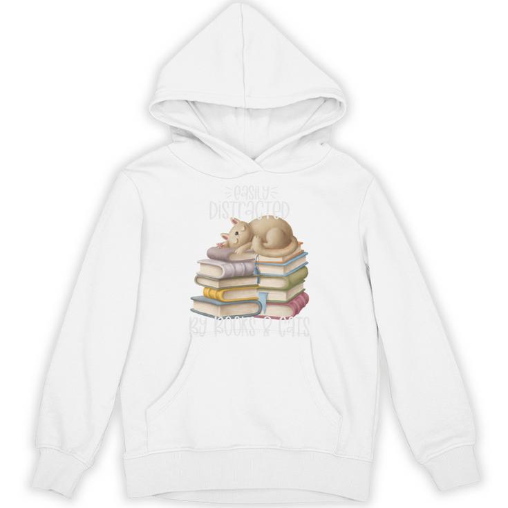 Easily Distracted By Books And Cats Unisex Hoodie