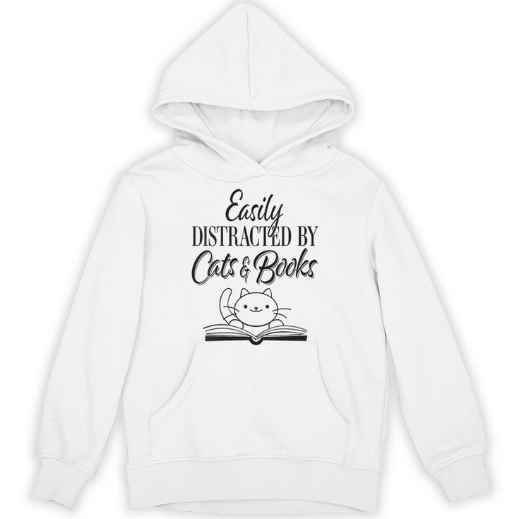 Easily Distracted By Cats & Books Cute Cat Book Lover Unisex Hoodie