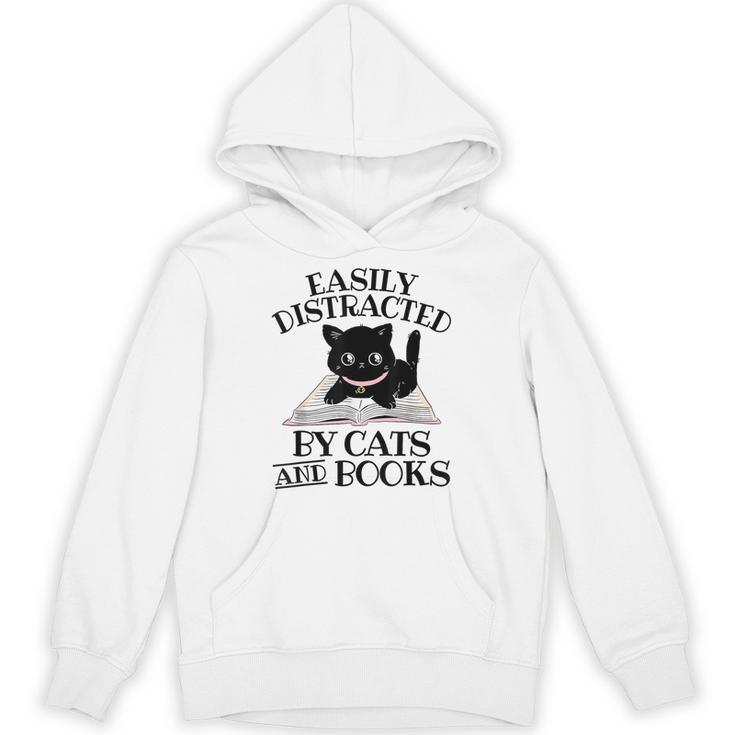 Easily Distracted By Cats And Books Cat Book Lover Unisex Hoodie