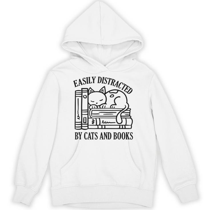 Easily Distracted By Cats And Books Shirt Cat And Book Lover Unisex Hoodie