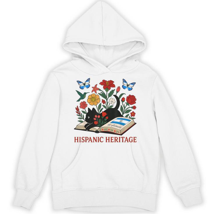 El Salvador Hispanic Heritage Month Book Cute Floral Cat Art Unisex Hoodie