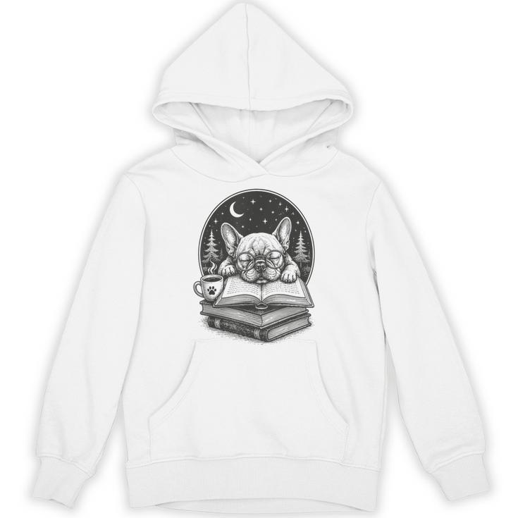 French Bulldog Reading Book Coffee Sky Glasses Unisex Hoodie