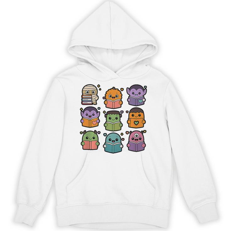Halloween Monsters Reading Books Pattern Spooky Kawaii Anime Premium Tri-Blend Unisex Hoodie
