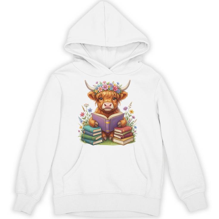 Highland Cow Book Floral Bookworm Librarian Cute Easter Day Unisex Hoodie