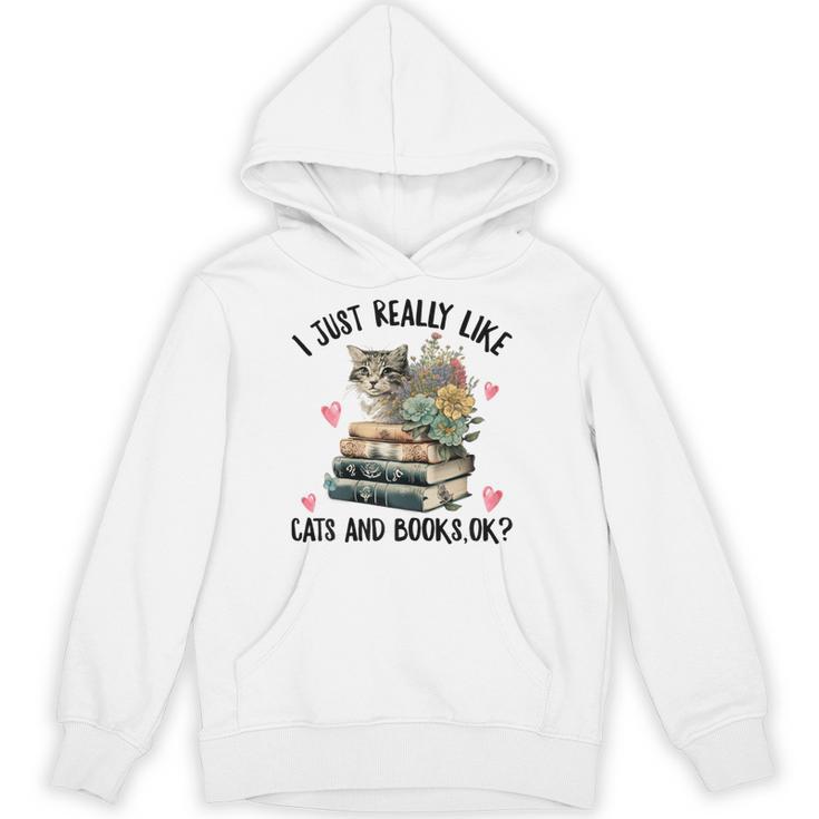 I Just Really Like Cats And Books Cat Watercolor Unisex Hoodie