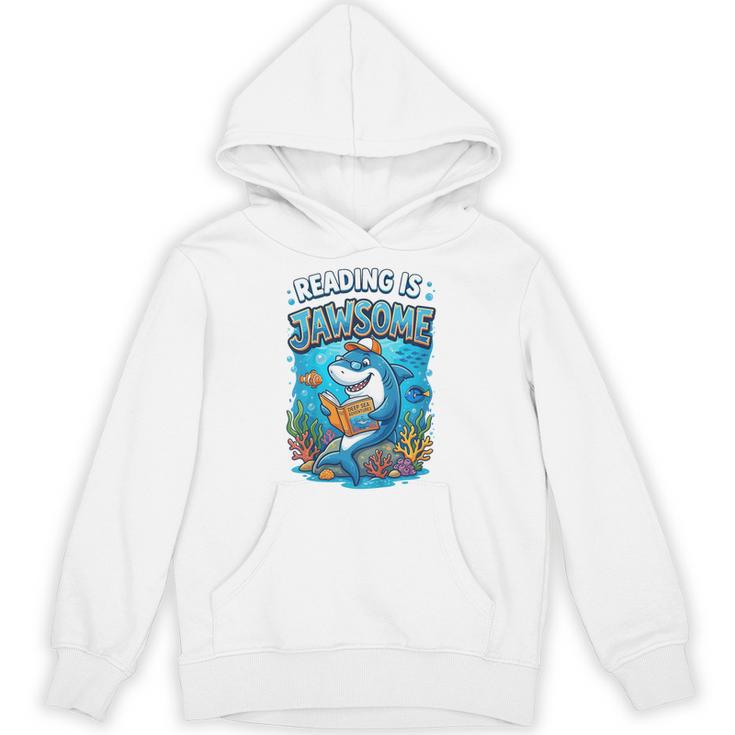 Kids Toddler Boy Reading Is Jawsome Shark Book Lover Kids Nerdy Unisex Hoodie