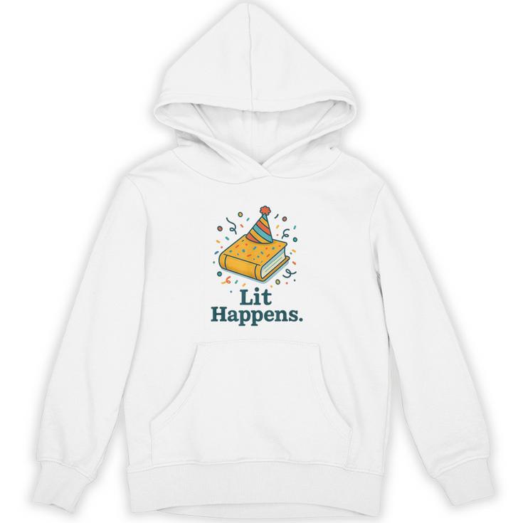Lit Happens Book Party Hat Confetti Literary Pun Unisex Hoodie
