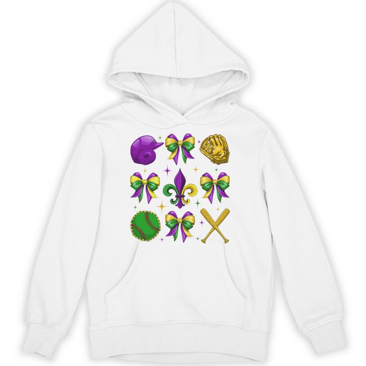 Mardi Gras Baseball Coquette Bow Fat Tuesday Parade Girls Unisex Hoodie