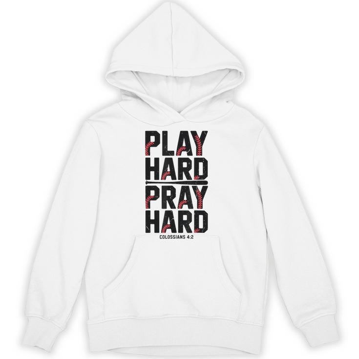 Play Hard Pray Hard Youth Boy Christian Baseball Jesus Unisex Hoodie