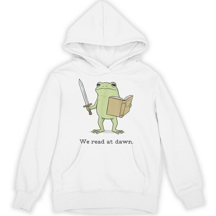 We Read At Dawn Bookish Frog Reading Unisex Hoodie