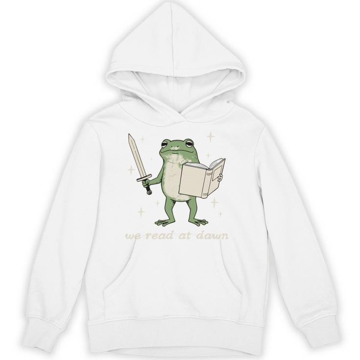We Read At Dawn Vintage Frog Reading Book Frog Meme Unisex Hoodie