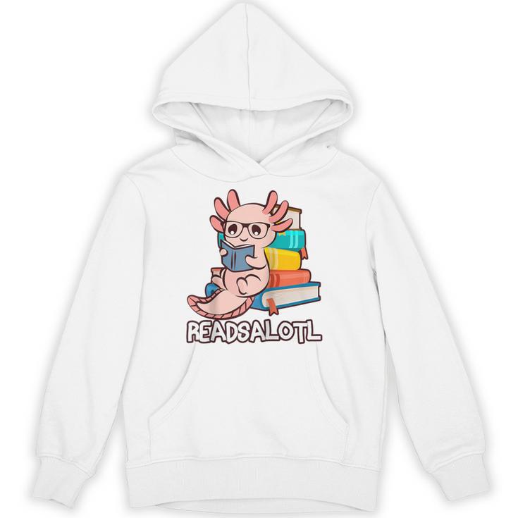 Readalotl a Kawaii Axolotl Reading a Book As Readsalotl Raglan Baseball Tee Unisex Hoodie
