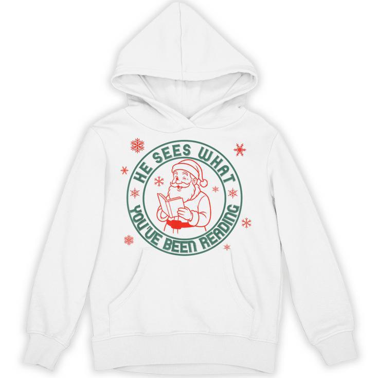 He Sees What You'Ve Been Reading Christmas Book Lover Shirt Unisex Hoodie