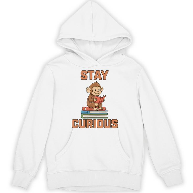 Stay Curious Monkey Reading Kids Book Lover Jungle Animal Unisex Hoodie