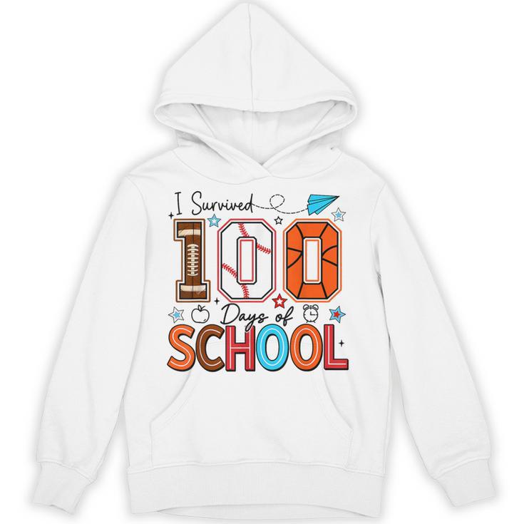 I Survived 100 Days Baseball Football Basketball School Kids Unisex Hoodie