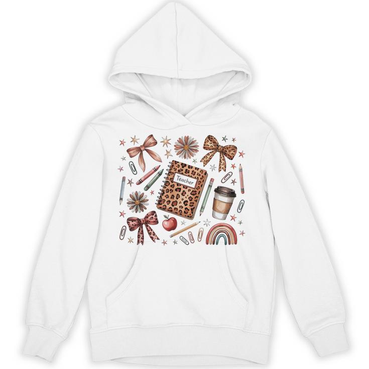 Teacher Coquette Bow Book First Day Of School Back To School Unisex Hoodie