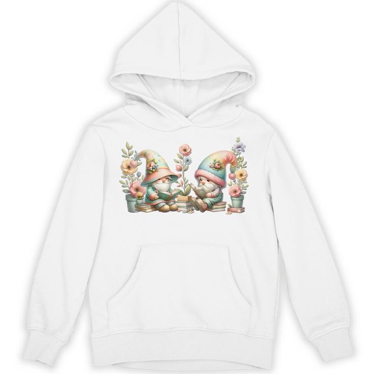 Teacher Gnome Motif Floral Stack Of Books Decor Cute Reading Unisex Hoodie