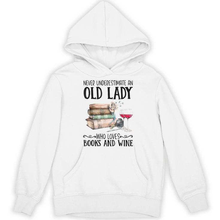Never Underestimate An Old Lady Who Loves Books And Wine Unisex Hoodie