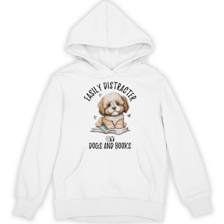 Vintage Easily Distracted By Dogs And Books Puppy Art Lover Unisex Hoodie