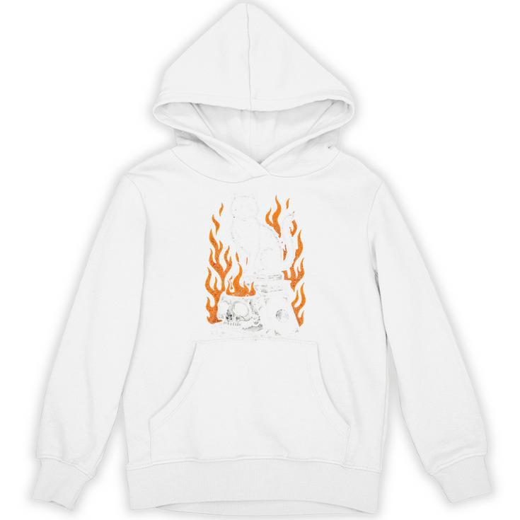 Witchy Creepy Goth Cat Skull Flames Occult Magic Books Comfort Colors Crop Top Unisex Hoodie