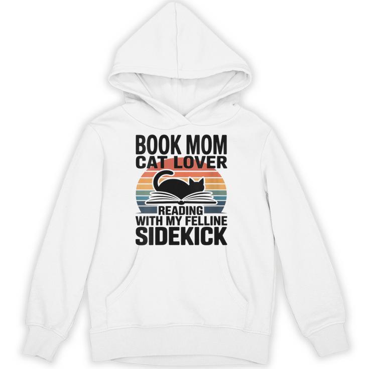 Women's Book Mom Cat Lover Reading With My Felline Sidekick Unisex Hoodie