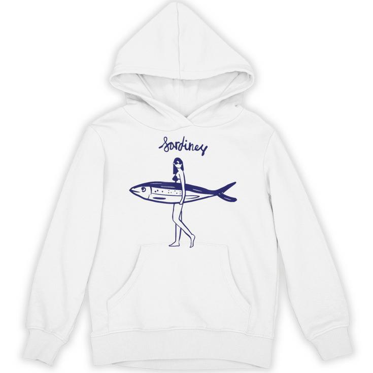 レトロな魚モチーフのガールイラスト シンプルな海風アートデザイン パーカー
