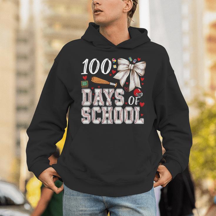 100 Days Of School Baseball 100th Day Of School Coquette Bow Unisex Hoodie 100 Days Of School Baseball 100th Day Of School Coquette Bow Unisex Hoodie