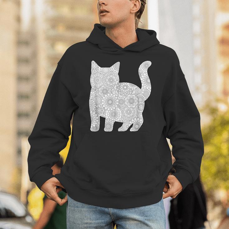 Adult Coloring Book CAT Mandala Flowers T-Shirt Unisex Hoodie