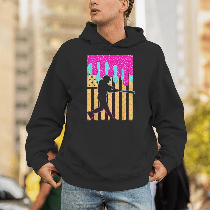 Baseball Drip Bat Boys Ice Cream American Flag 4th Of July Unisex Hoodie